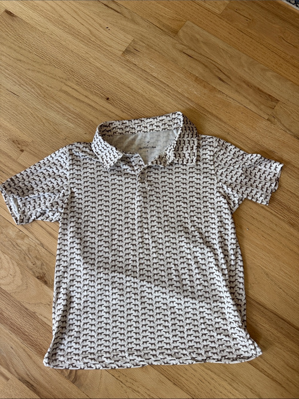 Boys White & Brown Printed Polo Shirt